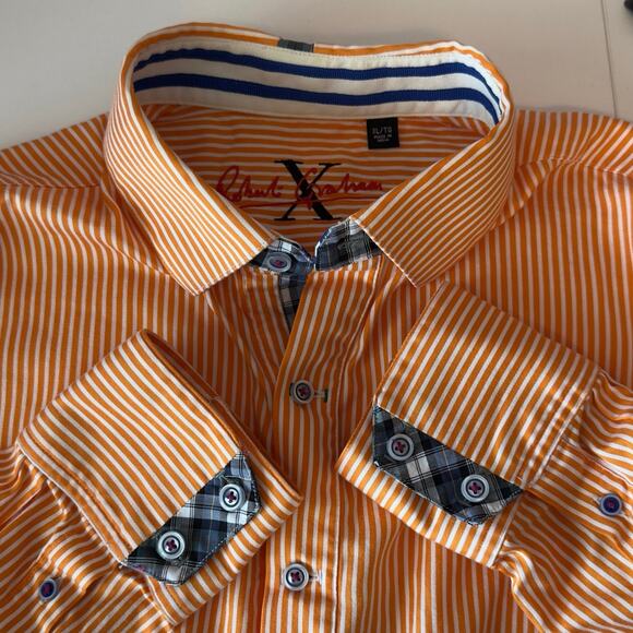 Robert Graham X Men’s Long Sleeve Button Down Shirt Size XL Orange White Striped - Picture 13 of 13